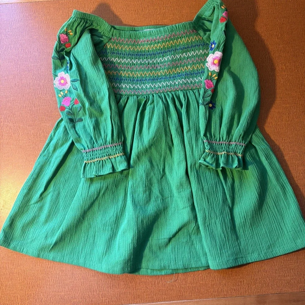 Green Smocked Folk Floral Toddler Dress Good Lad Size‎ 2/3T